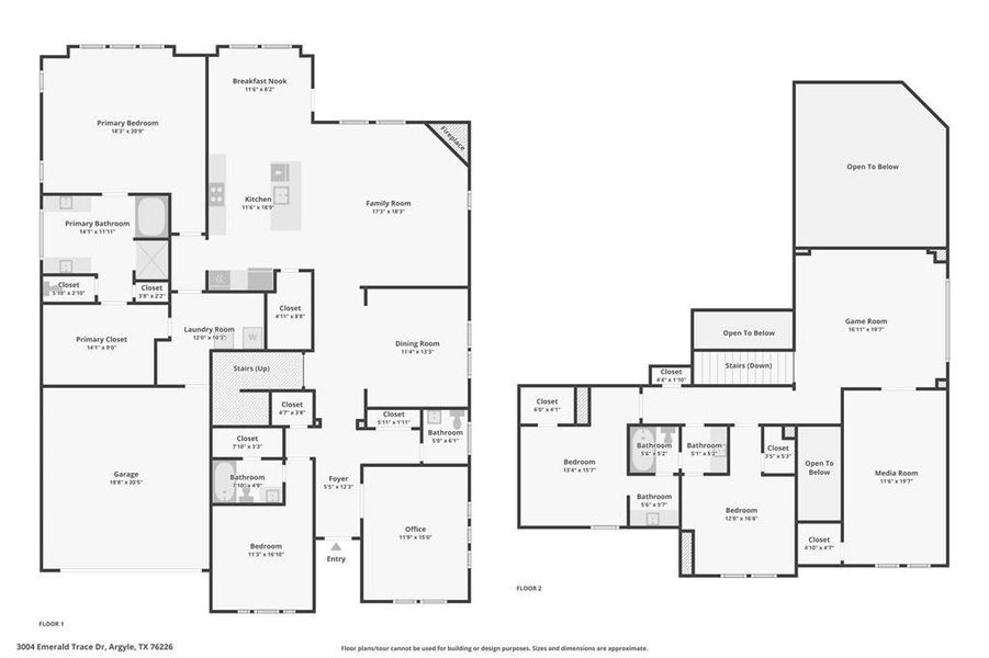2D floor plan layout of this home in Glenwood Meadows, Denton, TX (Image 2).