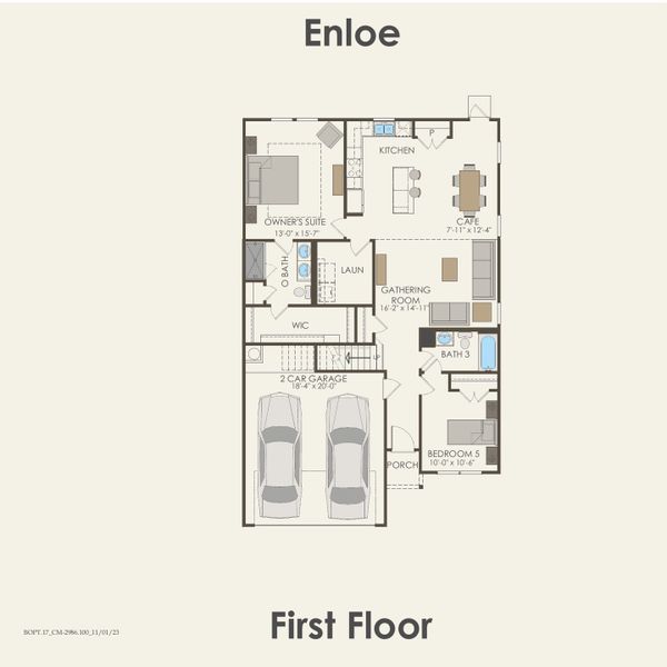 2D floor plan layout for the Enloe by Centex in Cinco Lakes, San Antonio, TX (Image 4).