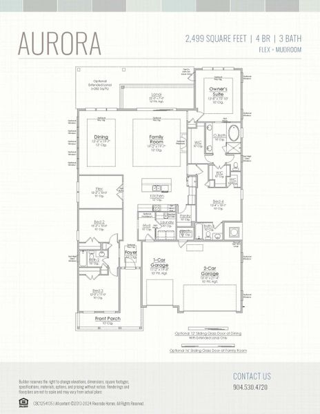2D floor plan layout for the Aurora by Riverside Homes in Hidden Creek at SilverLeaf Phase 1, St. Augustine, FL (Image 5).