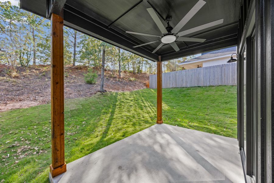 View of patio / terrace featuring a ceiling fan