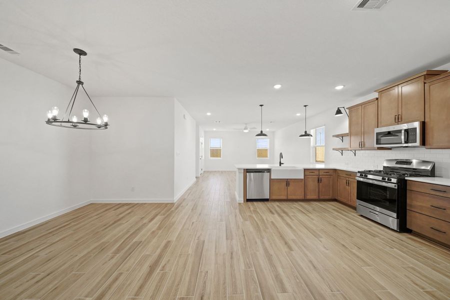 Open kitchen and dining area