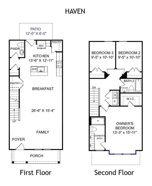 2D floor plan layout for the Haven by Veranda Homes in Pinehaven, Laurens, SC (Image 3).