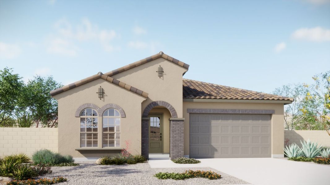 Representative exterior photo of a completed home built from the Aqua by Mattamy Homes in Silverbell Ridge, Marana, AZ (Image 3). Representative exterior photo of a completed home built from the Aqua by Mattamy Homes in Silverbell Ridge, Marana, AZ (Image 3).