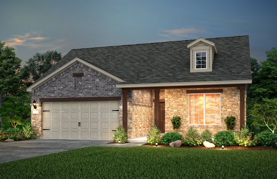 The Emory, a one-story home with 2-car garage, shown with Home Exterior 36