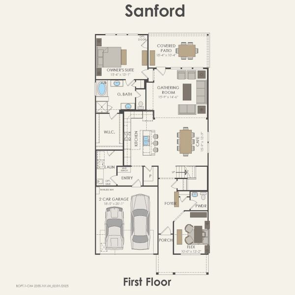 2D floor plan layout for the Sanford by Pulte Homes in Ribbonwood, Aubrey, TX (Image 5).