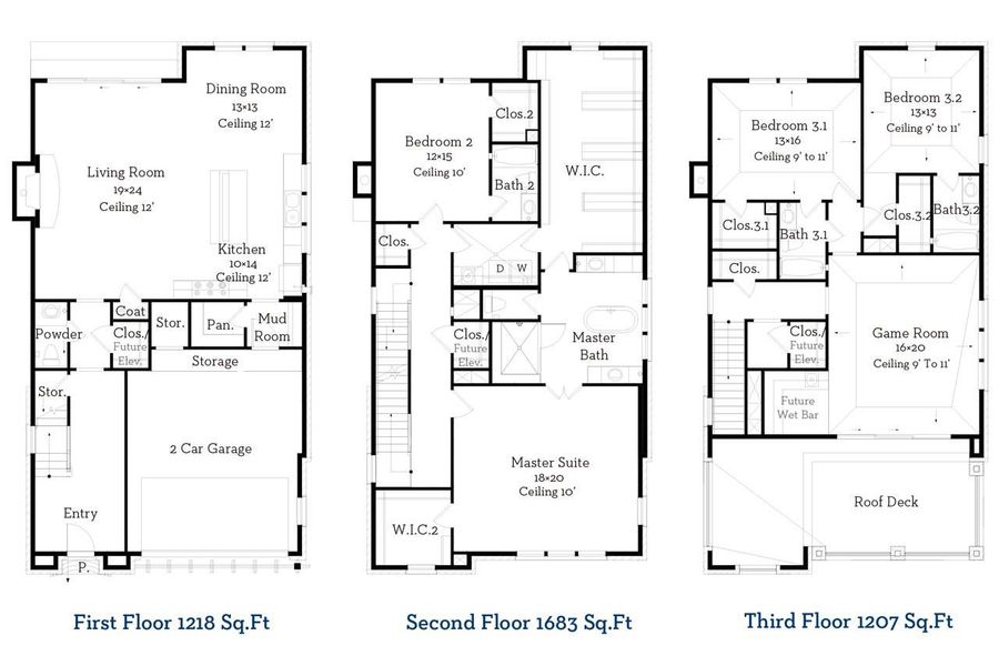 Numerous upgrades include a three-story elevator, walk-in shower in Bath 3.1, and a stylish wet bar adjacent to the game room.