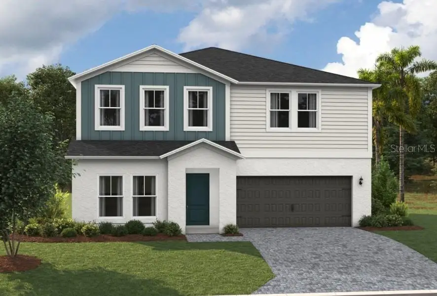 Front exterior of a new home in Pasadena Landing, Wesley Chapel, FL, highlighting curb appeal (Image 1). Front exterior of a new home in Pasadena Landing, Wesley Chapel, FL, highlighting curb appeal (Image 1).