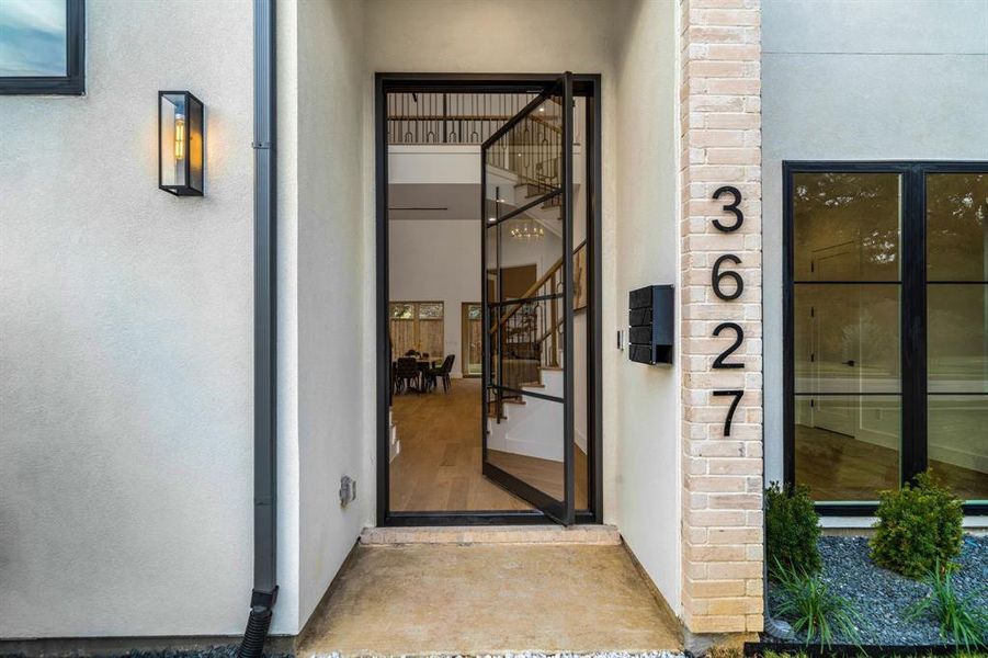 Doorway to property with stucco siding Doorway to property with stucco siding