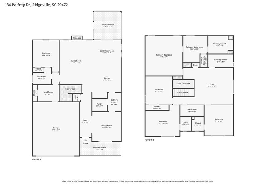 2D floor plan layout of this home in Parker's Preserve, Ridgeville, SC (Image 5).