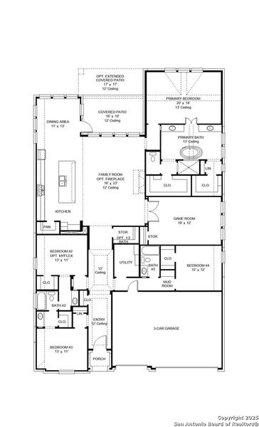 2D floor plan layout of this home in Meadows Of Mill Creek 60', Seguin, TX (Image 3).
