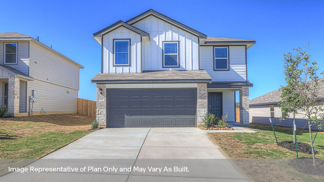 Front exterior of a new home in Spring Valley, New Braunfels, TX, highlighting curb appeal (Image 2). Front exterior of a new home in Spring Valley, New Braunfels, TX, highlighting curb appeal (Image 2).
