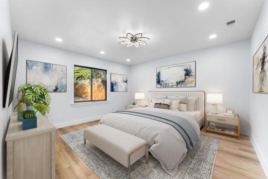 Bedroom with recessed lighting and light wood finished floors Bedroom with recessed lighting and light wood finished floors