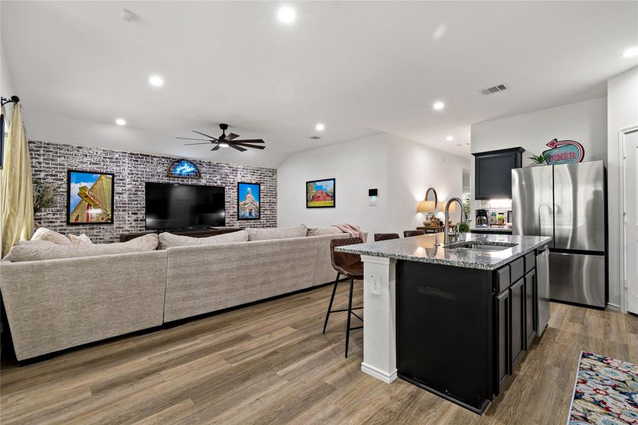 Furnished interior view inside a new home in Harrington Trails at The Canopies, New Caney (Image 7). Furnished interior view inside a new home in Harrington Trails at The Canopies, New Caney (Image 7).