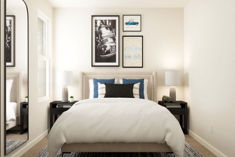 A bed in a room. A bed in a room.