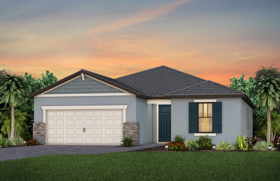 Representative exterior photo of a completed home built from the Mystique by Pulte Homes in Sapphire Point at Lakewood Ranch, Lakewood Ranch, FL (Image 1).