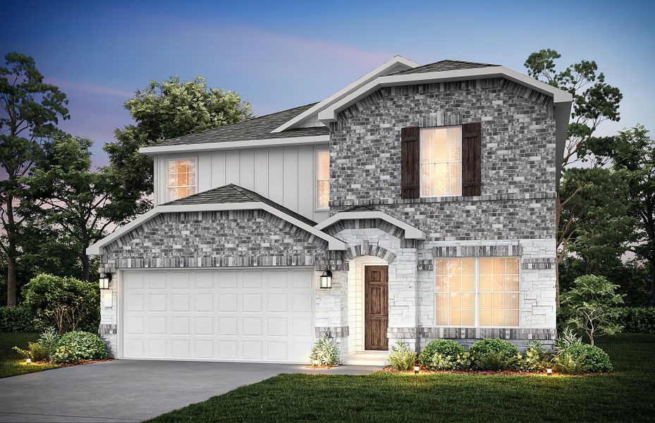 The Sandalwood, a two-story home with 2-car garage, shown with Home Exterior S