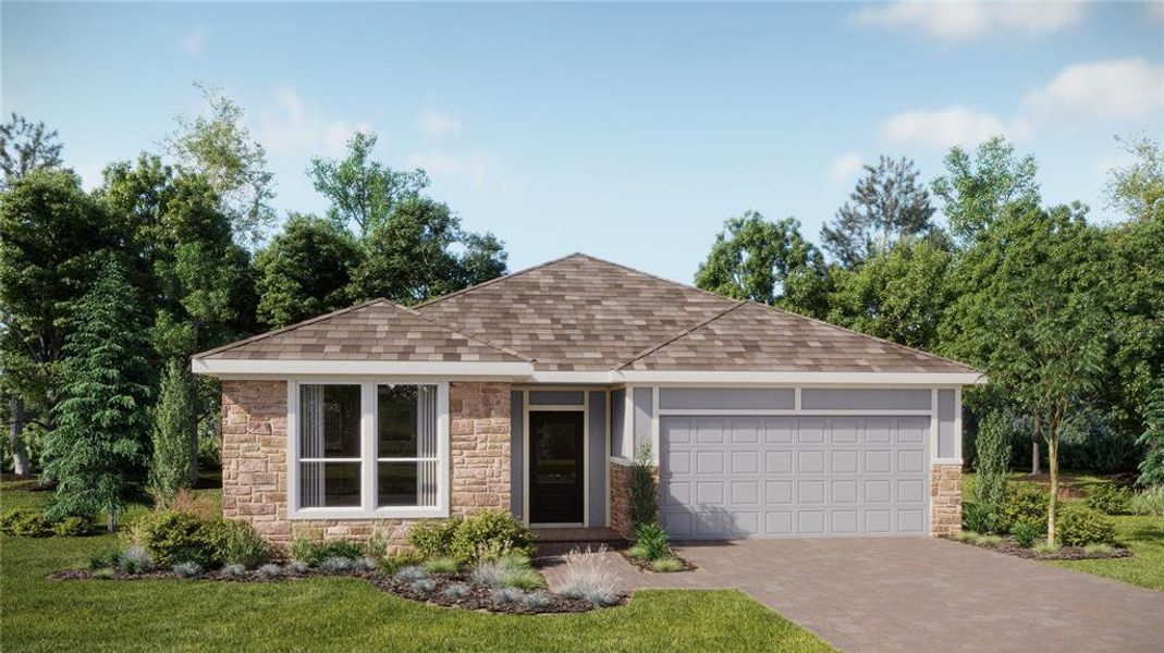 Front exterior of a new home in Sanctuary at Wellness Ridge, Clermont, FL, highlighting curb appeal (Image 1). Front exterior of a new home in Sanctuary at Wellness Ridge, Clermont, FL, highlighting curb appeal (Image 1).