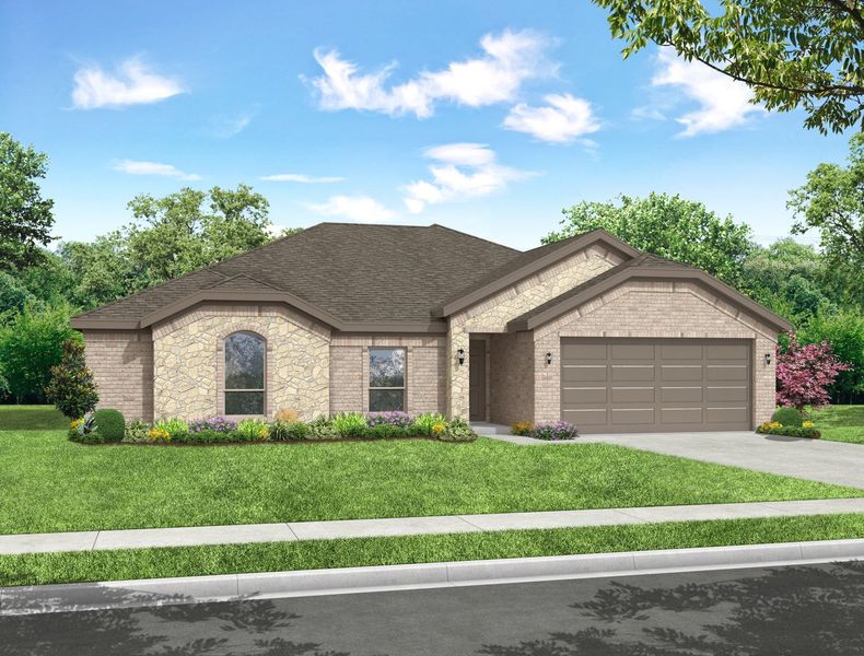 Representative exterior photo of a completed home built from the Pembridge II by Impression Homes in Mountain Valley Lake, Burleson, TX (Image 9). Representative exterior photo of a completed home built from the Pembridge II by Impression Homes in Mountain Valley Lake, Burleson, TX (Image 9).
