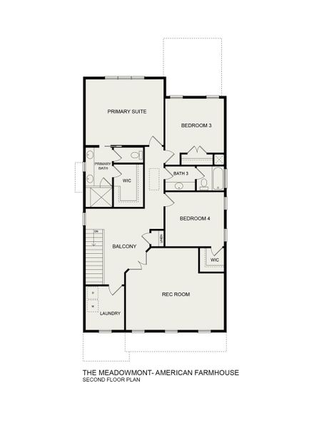 2D floor plan layout for the Meadowmont American Farmhouse by Homes by Dickerson in Ponder, Wendell, NC (Image 3).