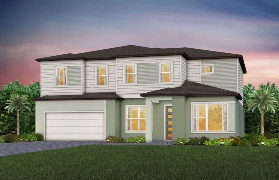 Representative exterior photo of a completed home built from the Newlyn by Pulte Homes in Waterset, Apollo Beach, FL (Image 13). Representative exterior photo of a completed home built from the Newlyn by Pulte Homes in Waterset, Apollo Beach, FL (Image 13).