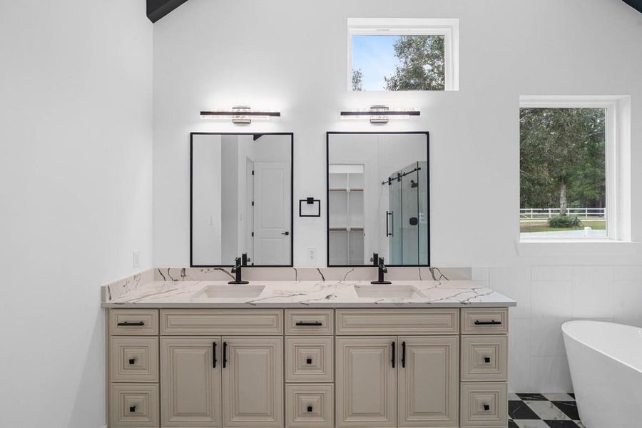 Double vanity for the primary bath. Double vanity for the primary bath.