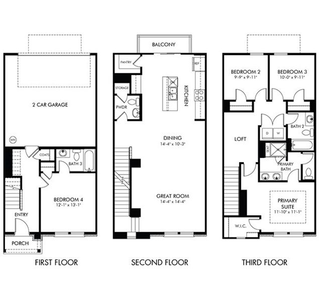 2D floor plan layout of this home in Greystone - Highland Townhomes, Smyrna, TN (Image 2).