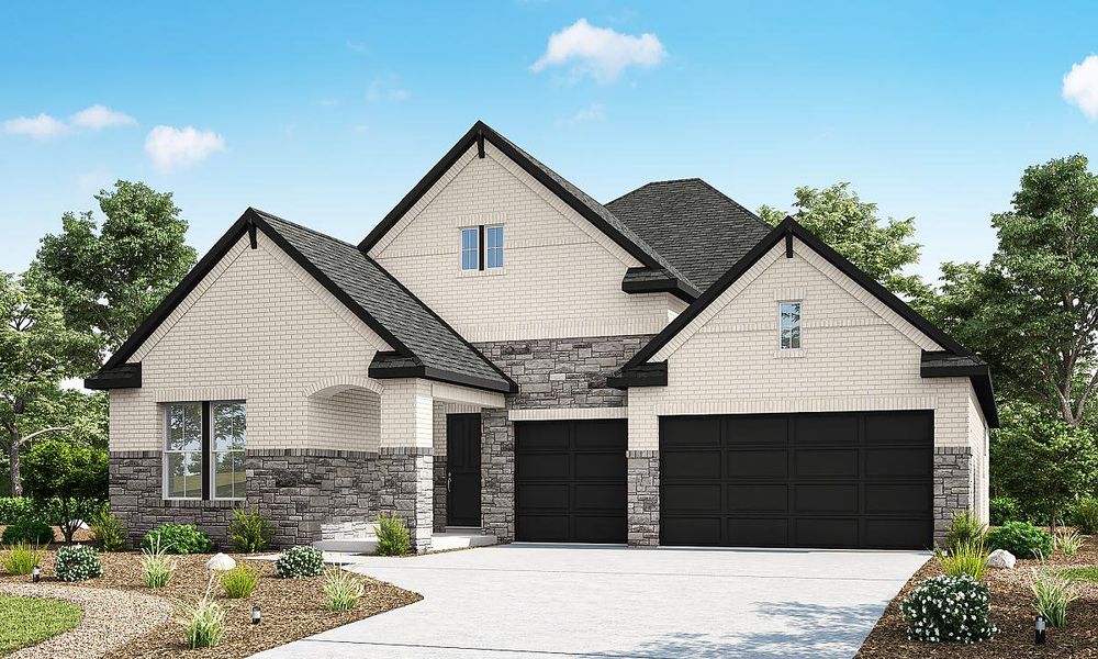 Representative exterior photo of a completed home built from the Juniper by Caldwell Homes in The Highlands, Porter, TX (Image 2). Representative exterior photo of a completed home built from the Juniper by Caldwell Homes in The Highlands, Porter, TX (Image 2).