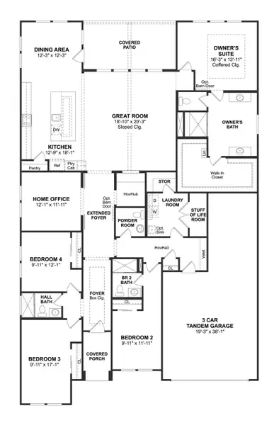2D floor plan layout for the Glasgow by K. Hovnanian® Homes in Westland Ranch, League City, TX (Image 3). 2D floor plan layout for the Glasgow by K. Hovnanian® Homes in Westland Ranch, League City, TX (Image 3).