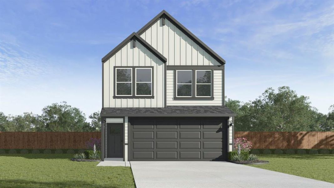 View of front facade featuring board and batten siding, driveway, roof with shingles, and an attached garage View of front facade featuring board and batten siding, driveway, roof with shingles, and an attached garage