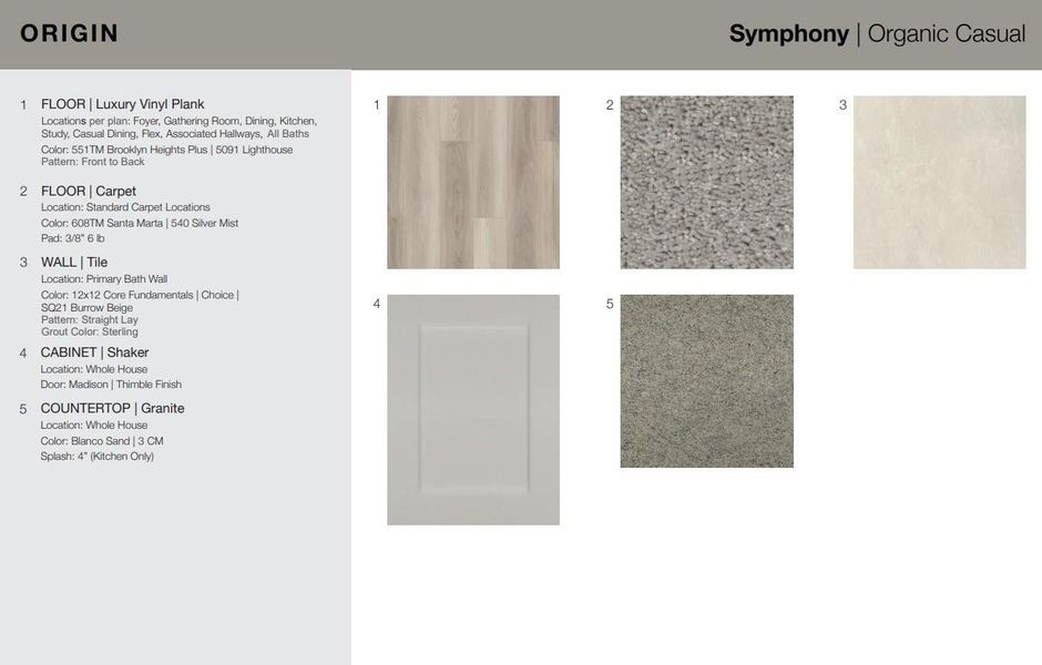 18054 Lasso Mills Drive design selections. Home is currently under construction and selections are subject to change.