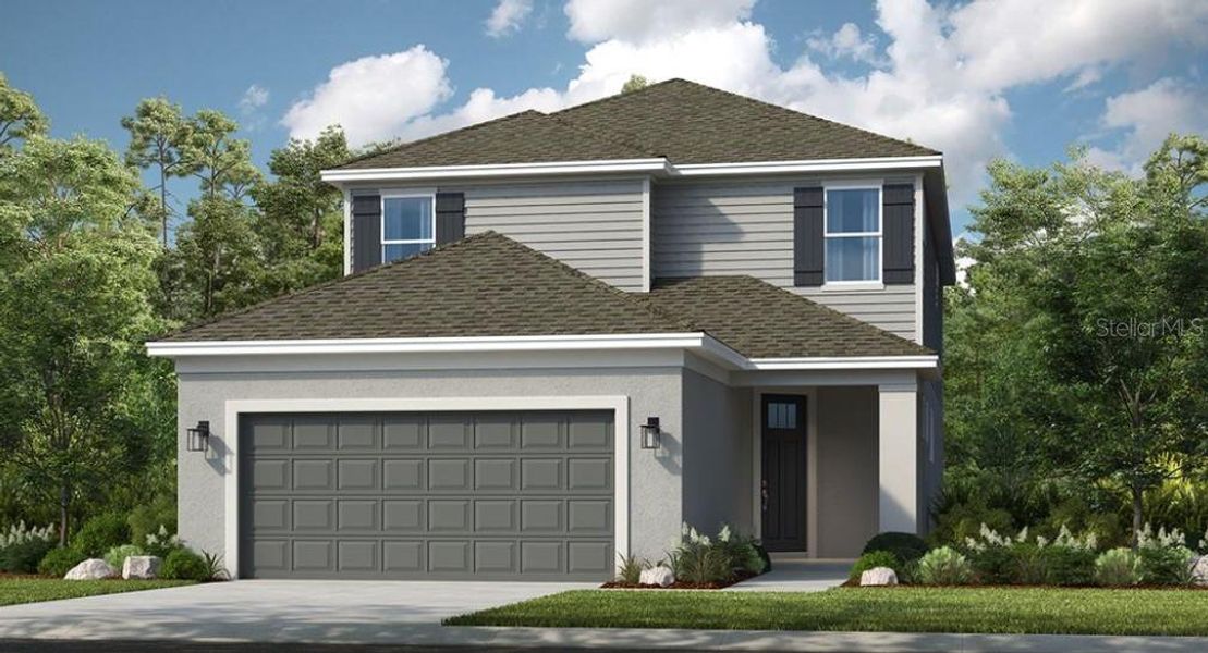 Front exterior of a new home in The Waters at Center Lake Ranch, St. Cloud, FL, highlighting curb appeal (Image 1).
