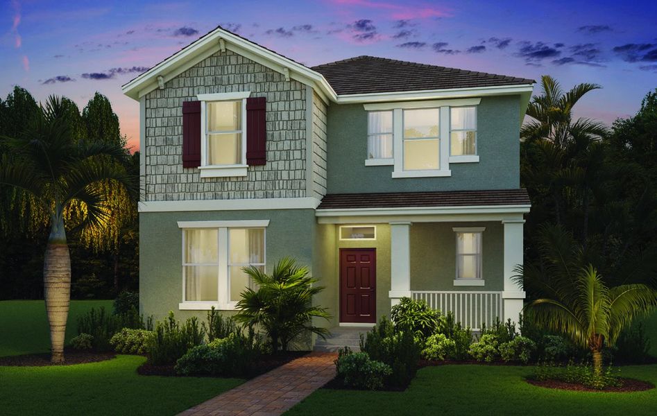 Front exterior of a new home in Waterleigh, Winter Garden, FL, highlighting curb appeal (Image 1). Front exterior of a new home in Waterleigh, Winter Garden, FL, highlighting curb appeal (Image 1).