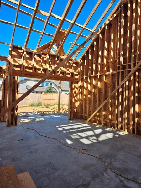 View of family room with sliding glass doors.
