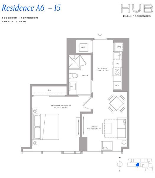 2D floor plan layout for the Residence A6 15 by The John Buck Company in HUB Miami, Miami, FL (Image 1). 2D floor plan layout for the Residence A6 15 by The John Buck Company in HUB Miami, Miami, FL (Image 1).