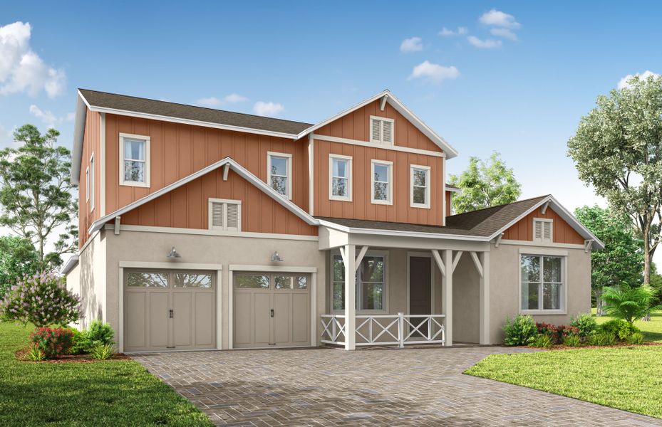 Representative exterior photo of a completed home built from the Merlot Grand by Pulte Homes in The Grow, Orlando, FL (Image 1). Representative exterior photo of a completed home built from the Merlot Grand by Pulte Homes in The Grow, Orlando, FL (Image 1).