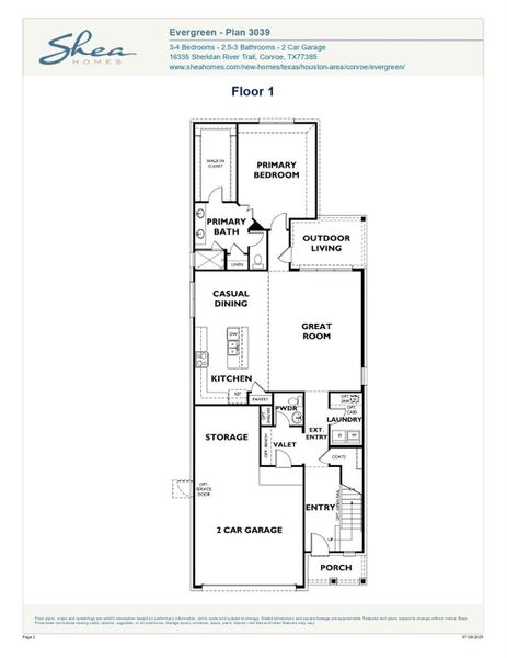 2D floor plan layout of this home in Evergreen 40', Conroe, TX (Image 3).