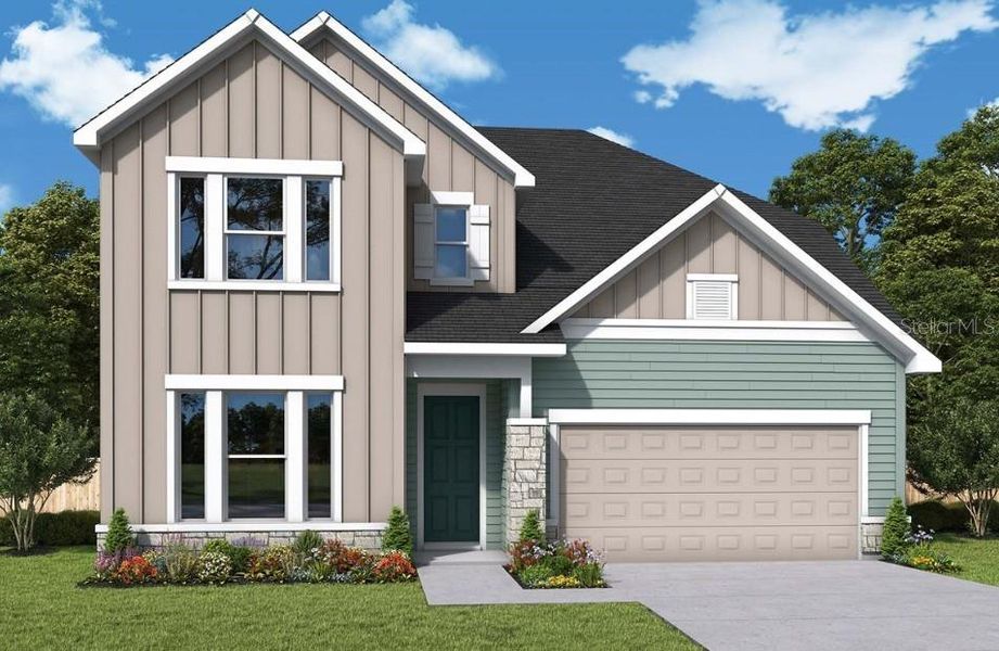 Front exterior of a new home in Lakeside at Satilla, St. Cloud, FL, highlighting curb appeal (Image 1). Front exterior of a new home in Lakeside at Satilla, St. Cloud, FL, highlighting curb appeal (Image 1).