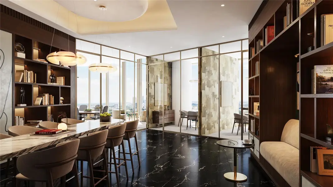 On the 8th floor, residents will find the library and co-working space, with meeting rooms available for reservation. Additionally located on this level, are two guest suites available to guests of the residents.