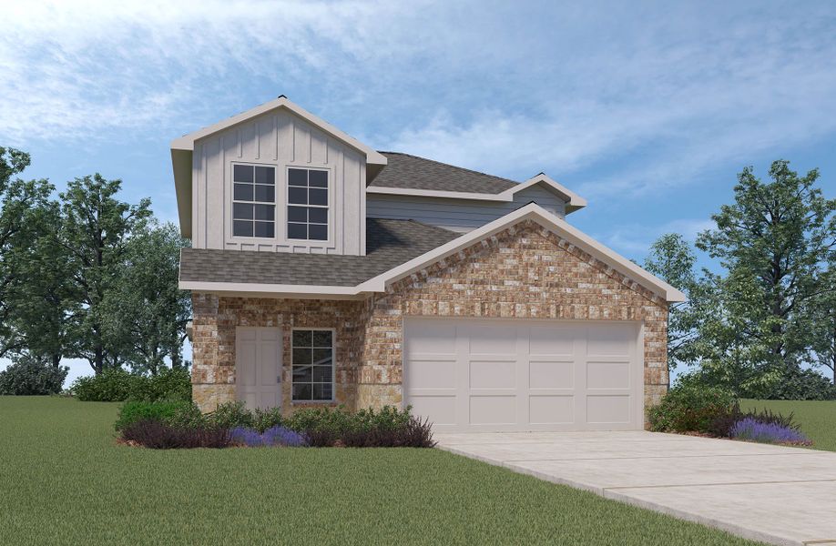 Representative exterior photo of a completed home built from the X30J by D.R. Horton in Granger Pines, Conroe, TX (Image 2). Representative exterior photo of a completed home built from the X30J by D.R. Horton in Granger Pines, Conroe, TX (Image 2).