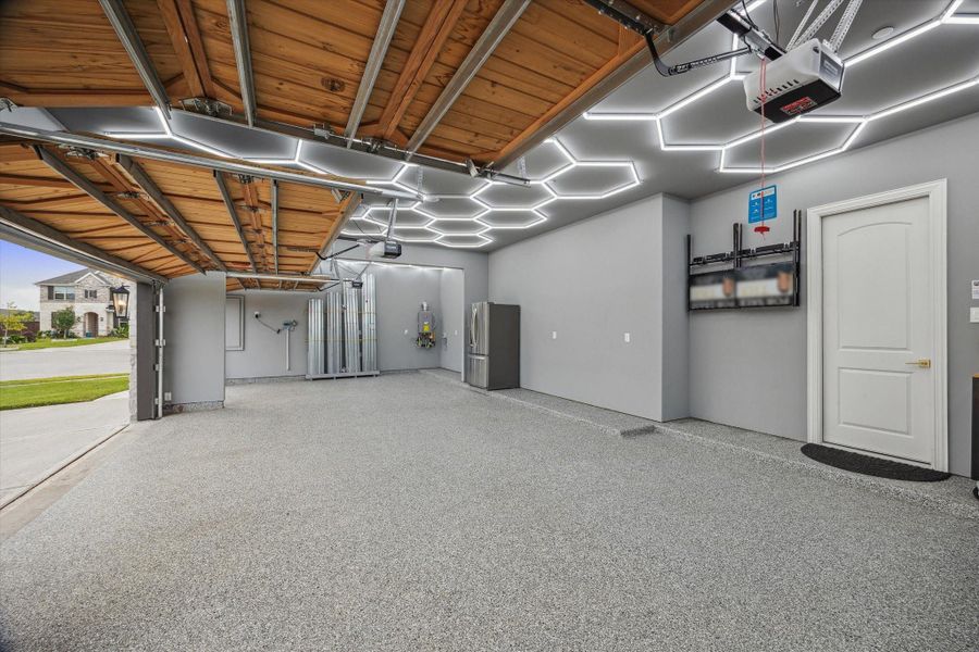 Wooden garage doors and HEX lights Wooden garage doors and HEX lights