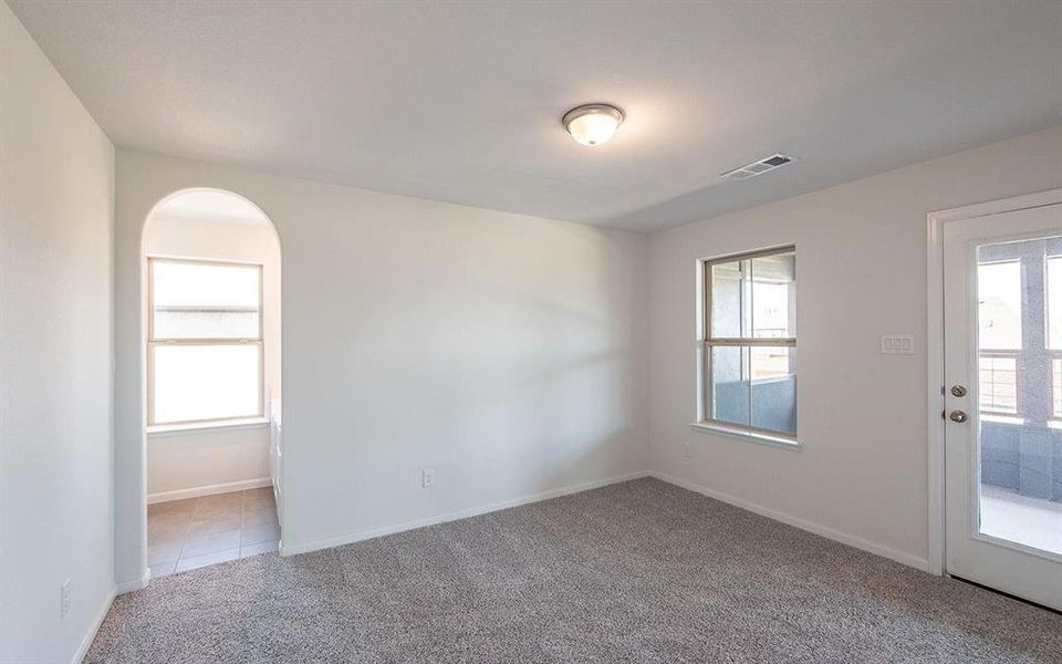 Carpeted spare room featuring a wealth of natural light