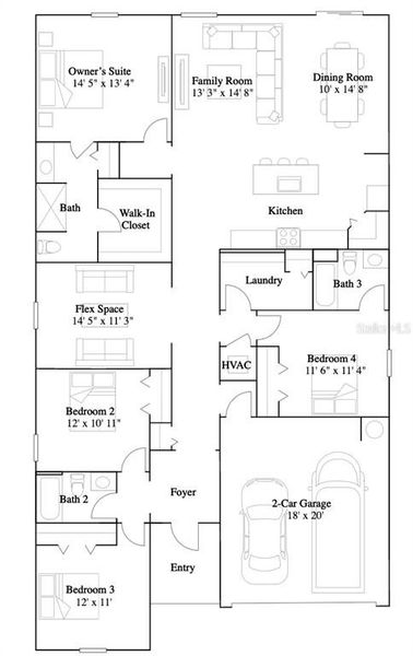 2D floor plan layout of this home in Marion Ranch, Ocala, FL (Image 2).