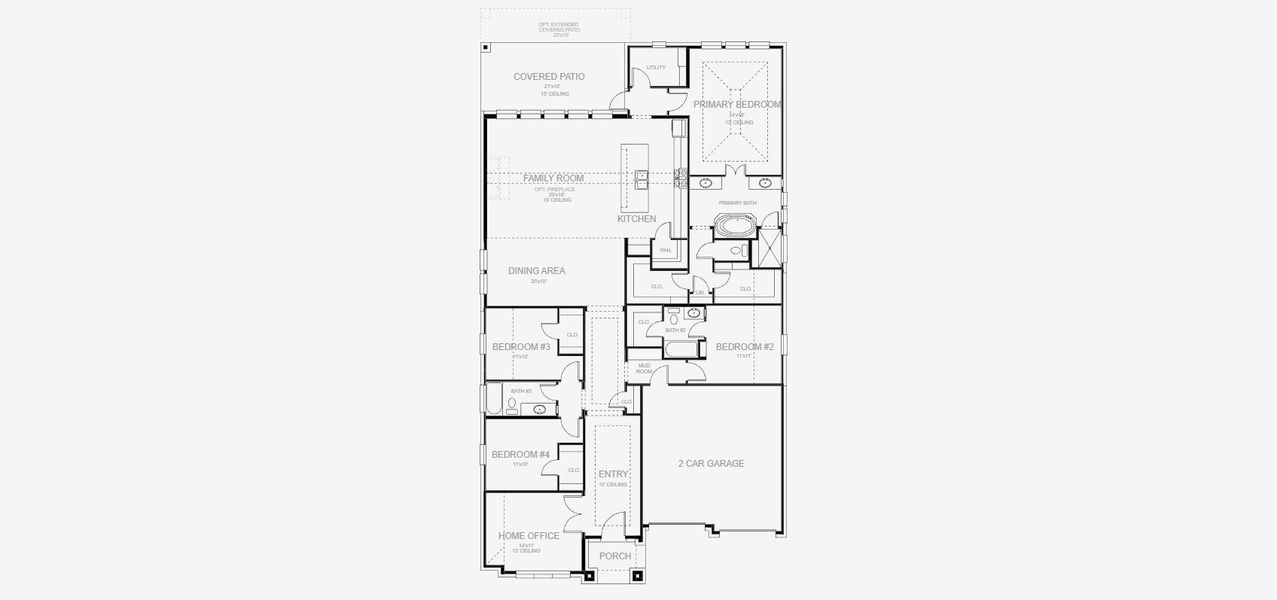 2D floor plan layout for the 2669W by Perry Homes in Landmark, Denton, TX (Image 3).