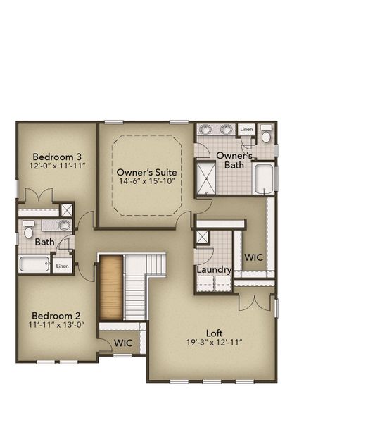 2D floor plan layout for the The Concerto by Chesapeake Homes in Highgate, Clayton, NC (Image 5). 2D floor plan layout for the The Concerto by Chesapeake Homes in Highgate, Clayton, NC (Image 5).