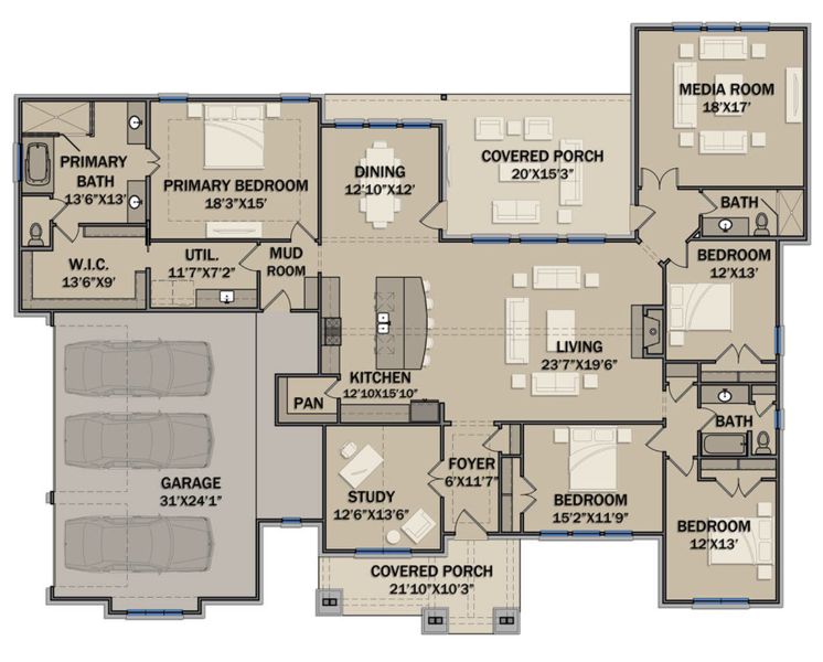 2D floor plan layout for the 3220 by Zeal Home Builders in Horizon Meadow Estates, Paradise, TX (Image 3).