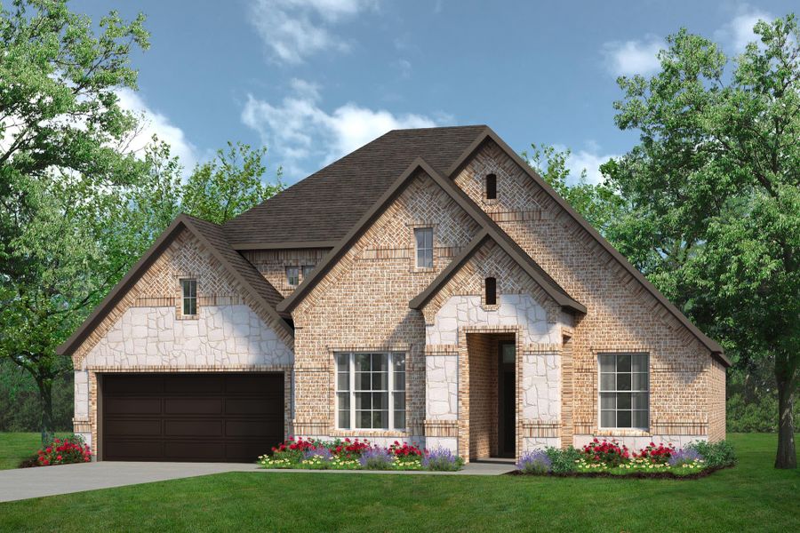 Elevation C with Stone | Concept 2434 at Coyote Crossing in Godley, TX by Landsea Homes