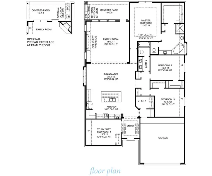 2D floor plan layout for the Sage 2445 by J. Patrick Homes in Jubilee, Hockley, TX (Image 3).
