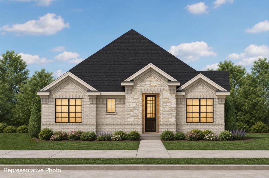 Representative exterior photo of a completed home built from the Royal Hampton I by Grand Homes in Goodland in Prairie Ridge, Venus, TX (Image 11). Representative exterior photo of a completed home built from the Royal Hampton I by Grand Homes in Goodland in Prairie Ridge, Venus, TX (Image 11).