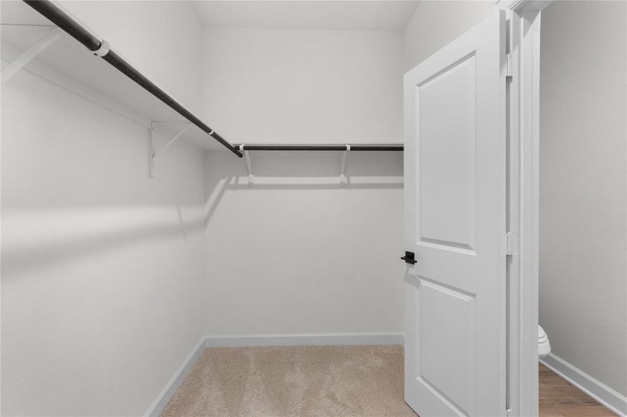 Oversized walk-in closet with ample hanging space and room for additional storage, conveniently connected to the primary bath and suite Oversized walk-in closet with ample hanging space and room for additional storage, conveniently connected to the primary bath and suite