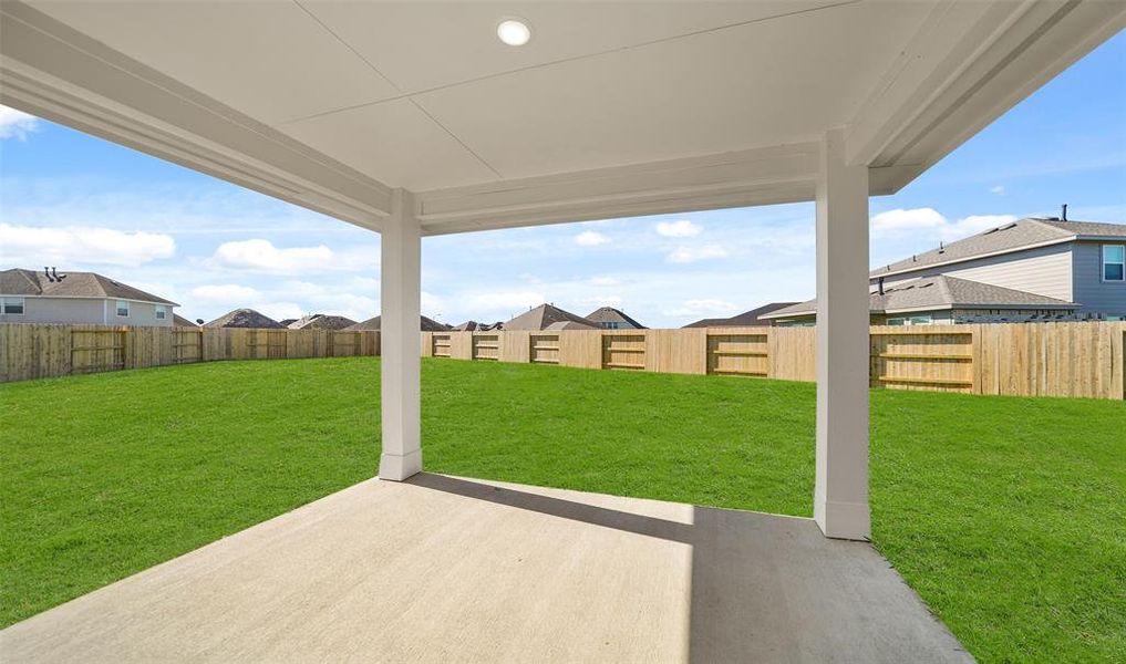 Covered patio in backyard